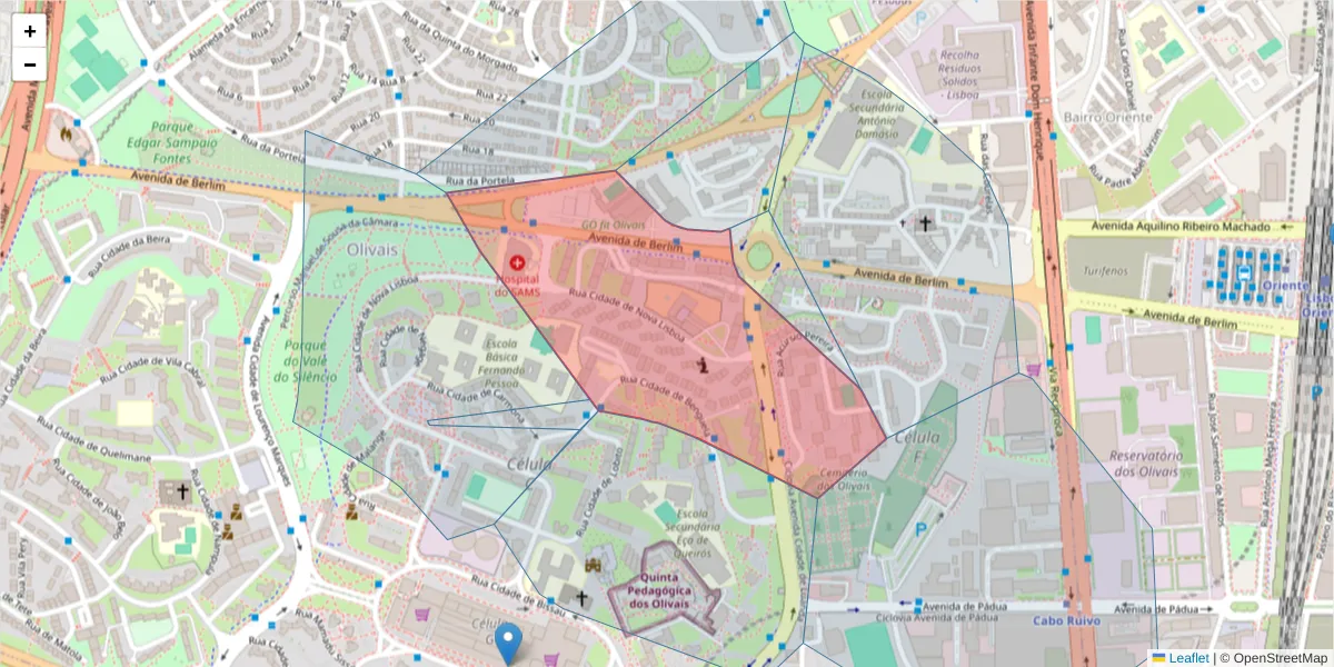 Mapa detalhado do código postal 1800-080 com limites, códigos postais vizinhos e agências dos correios