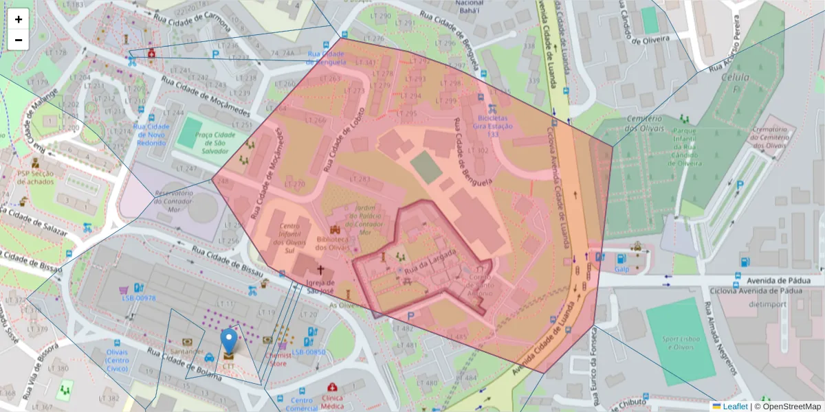 Mapa detalhado do código postal 1800-088 com limites, códigos postais vizinhos e agências dos correios