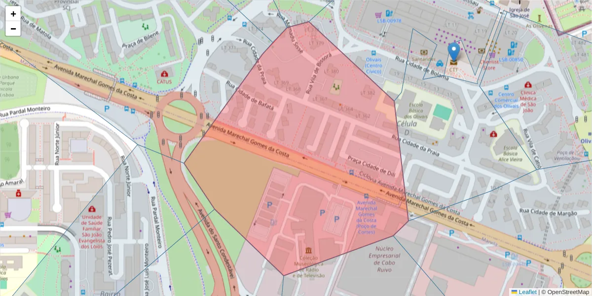 Mapa detalhado do código postal 1800-119 com limites, códigos postais vizinhos e agências dos correios
