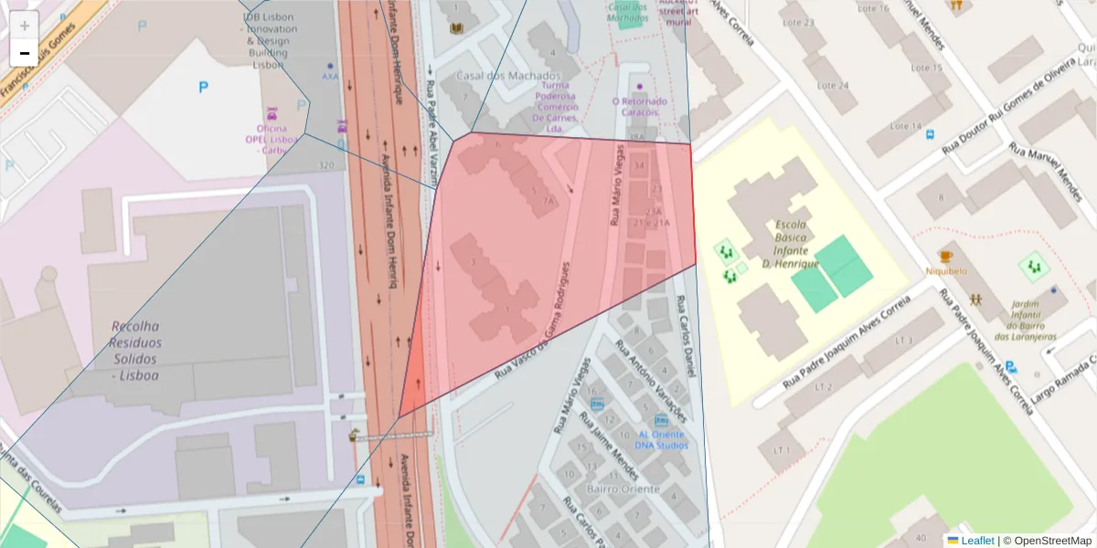 Mapa detalhado do código postal 1800-291 com limites, códigos postais vizinhos e agências dos correios