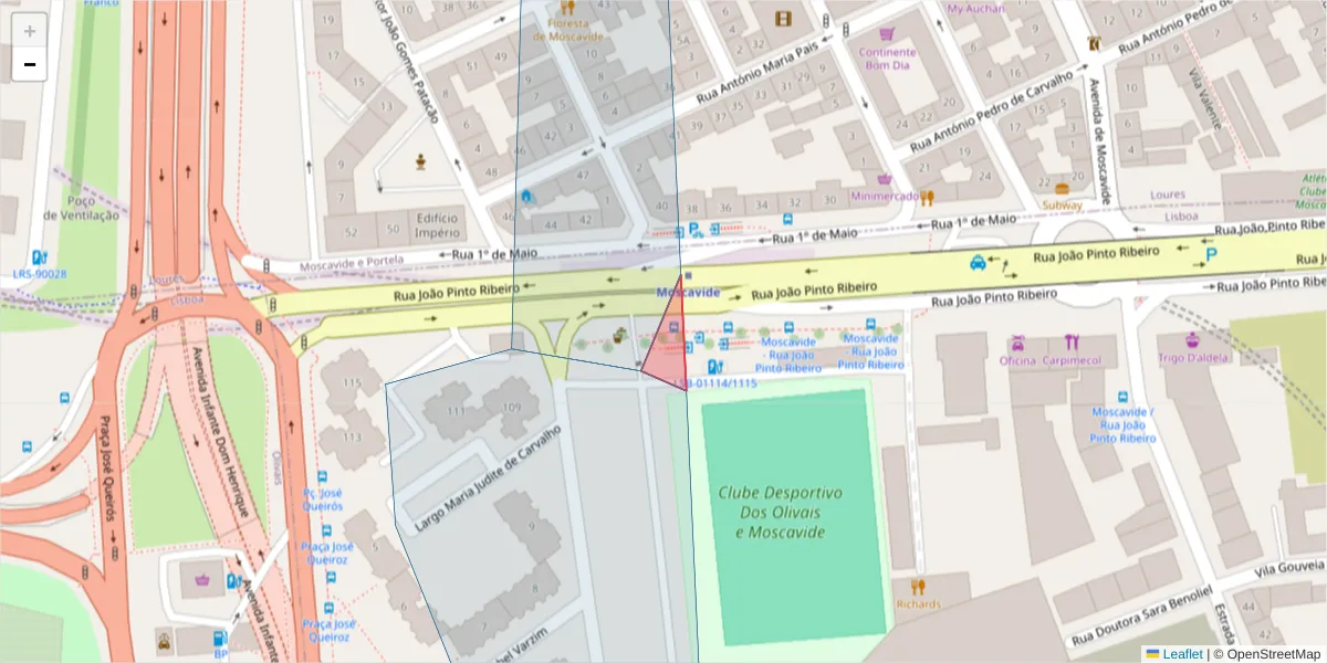Mapa detalhado do código postal 1885-003 com limites, códigos postais vizinhos e agências dos correios