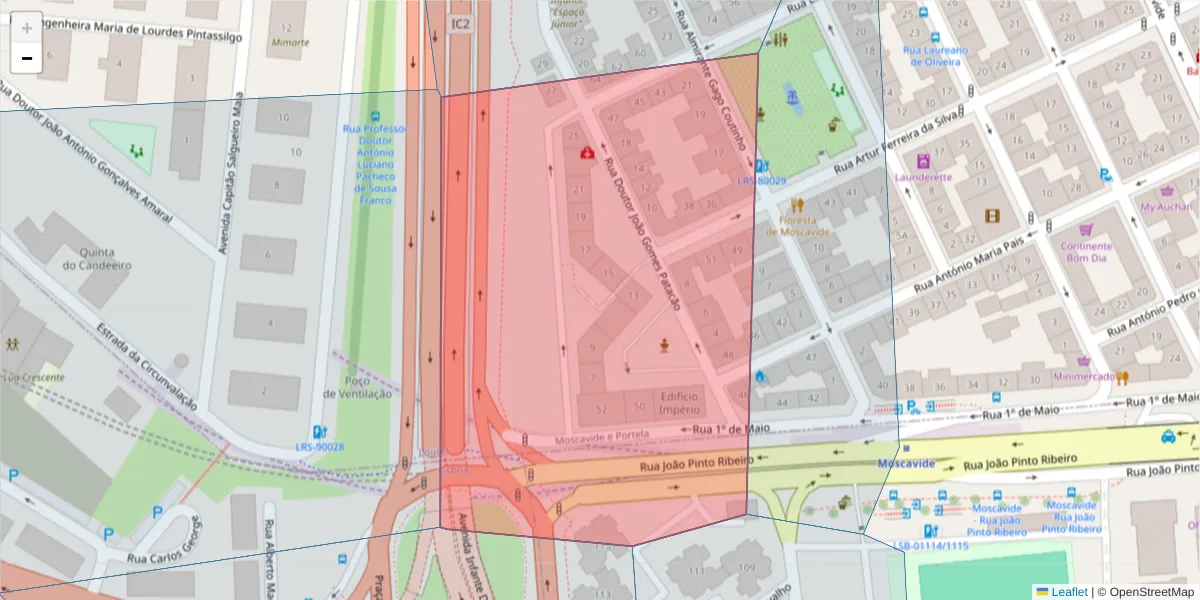 Mapa detalhado do código postal 1885-047 com limites, códigos postais vizinhos e agências dos correios