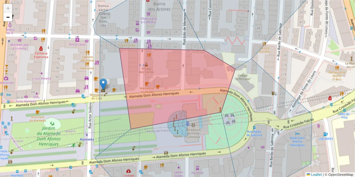 Mapa detalhado do código postal 1900-006 com limites, códigos postais vizinhos e agências dos correios