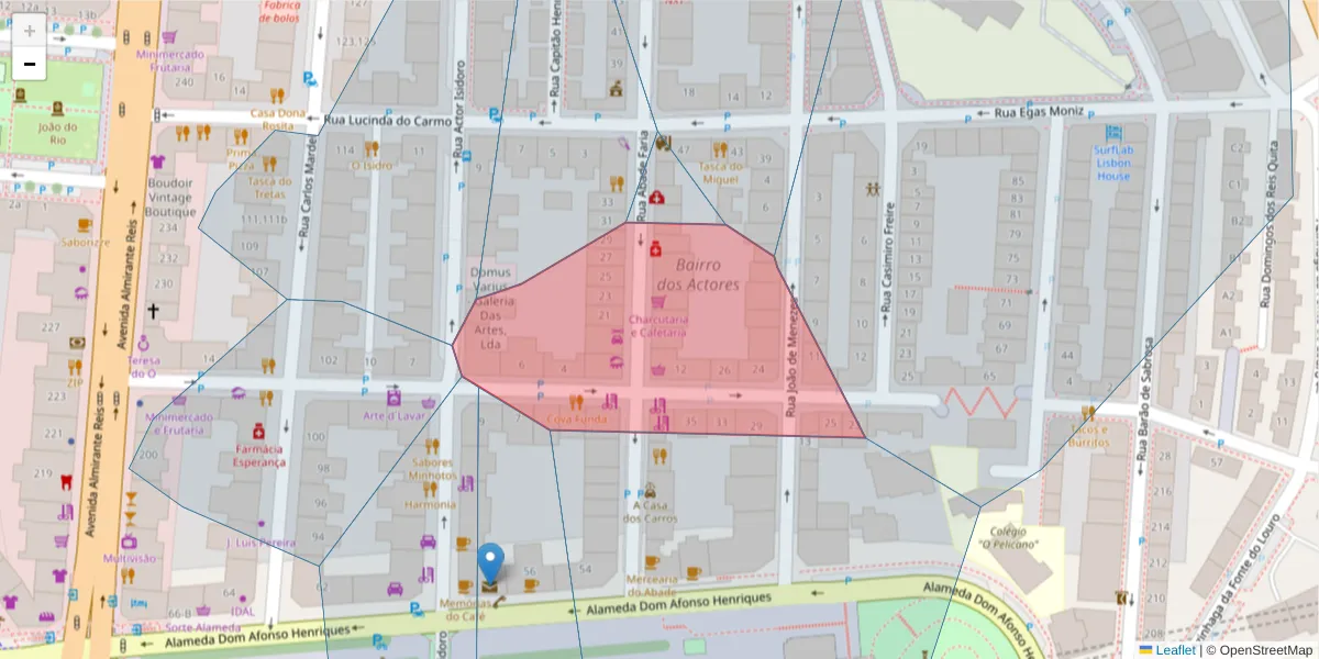 Mapa detalhado do código postal 1900-007 Alto do Pina com limites, códigos postais vizinhos e agências dos correios