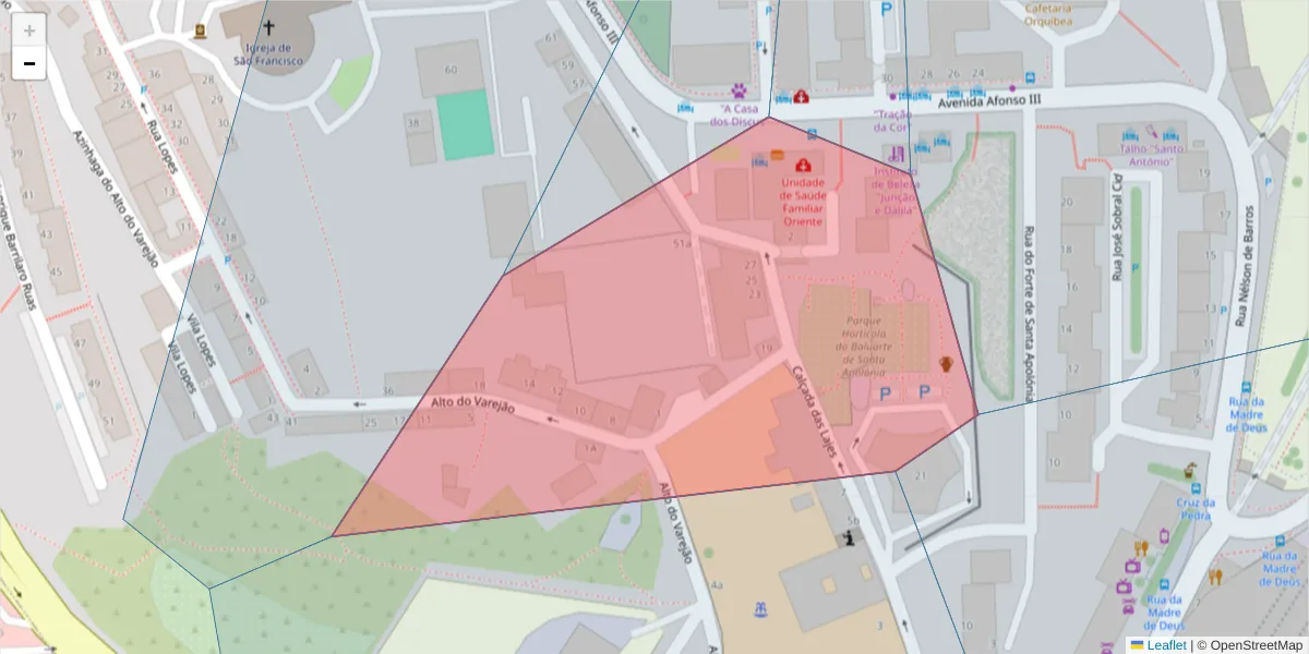 Mapa detalhado do código postal 1900-040 com limites, códigos postais vizinhos e agências dos correios