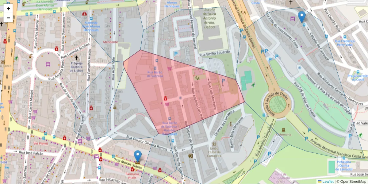Mapa detalhado do código postal 1900-094 São João com limites, códigos postais vizinhos e agências dos correios