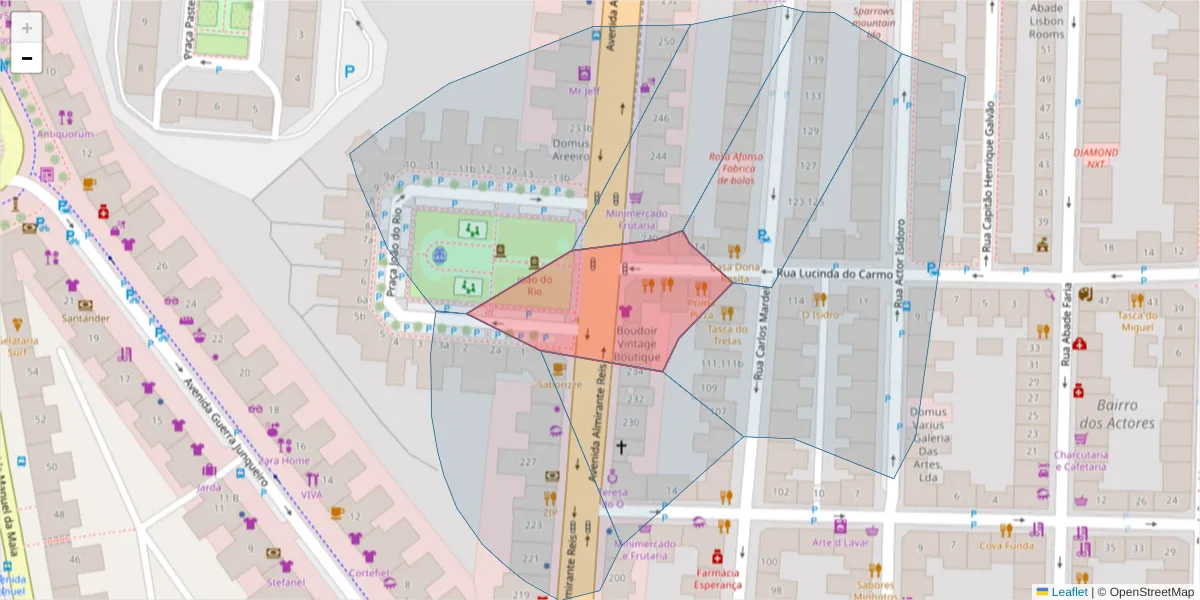 Mapa detalhado do código postal 1900-302 com limites, códigos postais vizinhos e agências dos correios