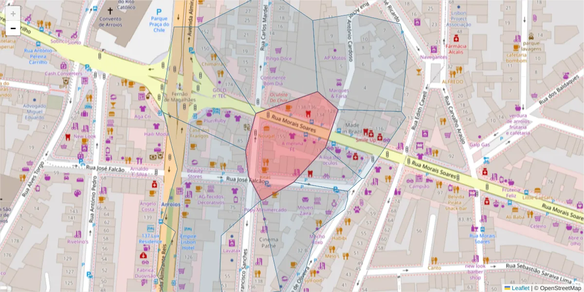 Mapa detalhado do código postal 1900-344 com limites, códigos postais vizinhos e agências dos correios