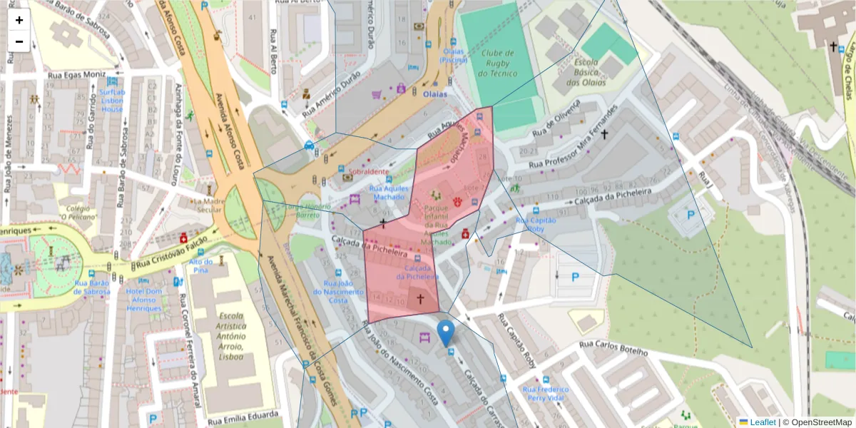Mapa detalhado do código postal 1900-386 com limites, códigos postais vizinhos e agências dos correios