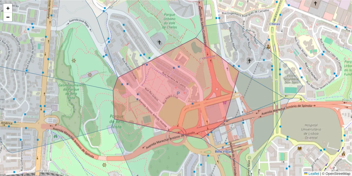 Mapa detalhado do código postal 1900-806 com limites, códigos postais vizinhos e agências dos correios