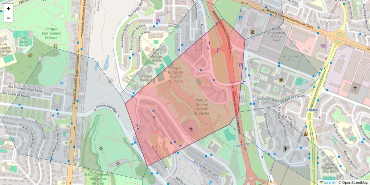 Mapa detalhado do código postal 1950-172 com limites, códigos postais vizinhos e agências dos correios