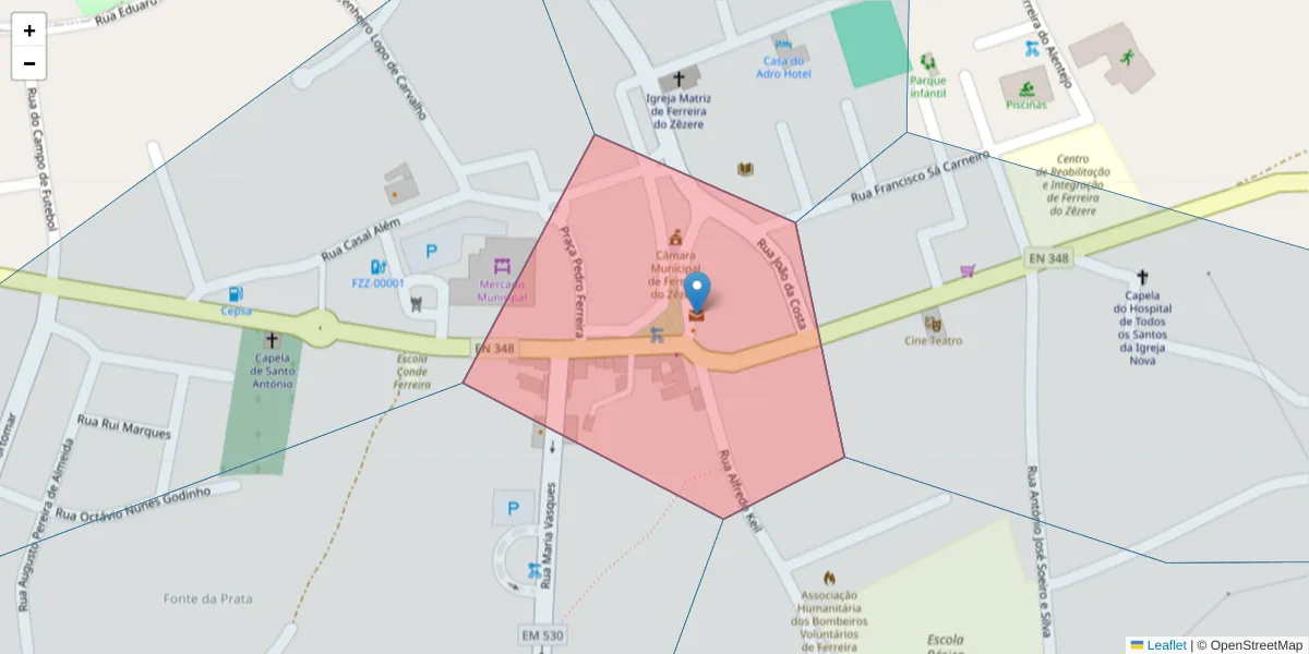 Mapa detalhado do código postal 2240-341 com limites, códigos postais vizinhos e agências dos correios