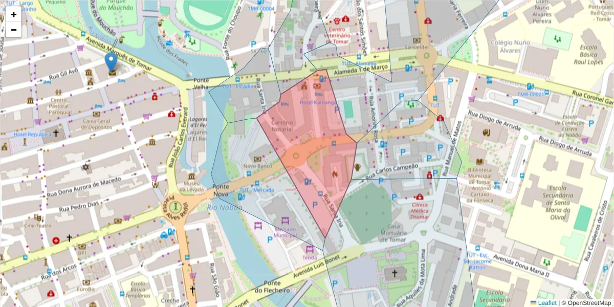 Mapa detalhado do código postal 2300-475 Tomar com limites, códigos postais vizinhos e agências dos correios