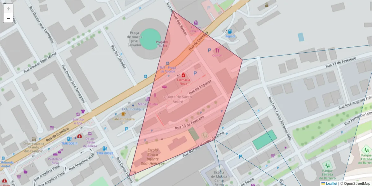 Mapa detalhado do código postal 2300-478 com limites, códigos postais vizinhos e agências dos correios