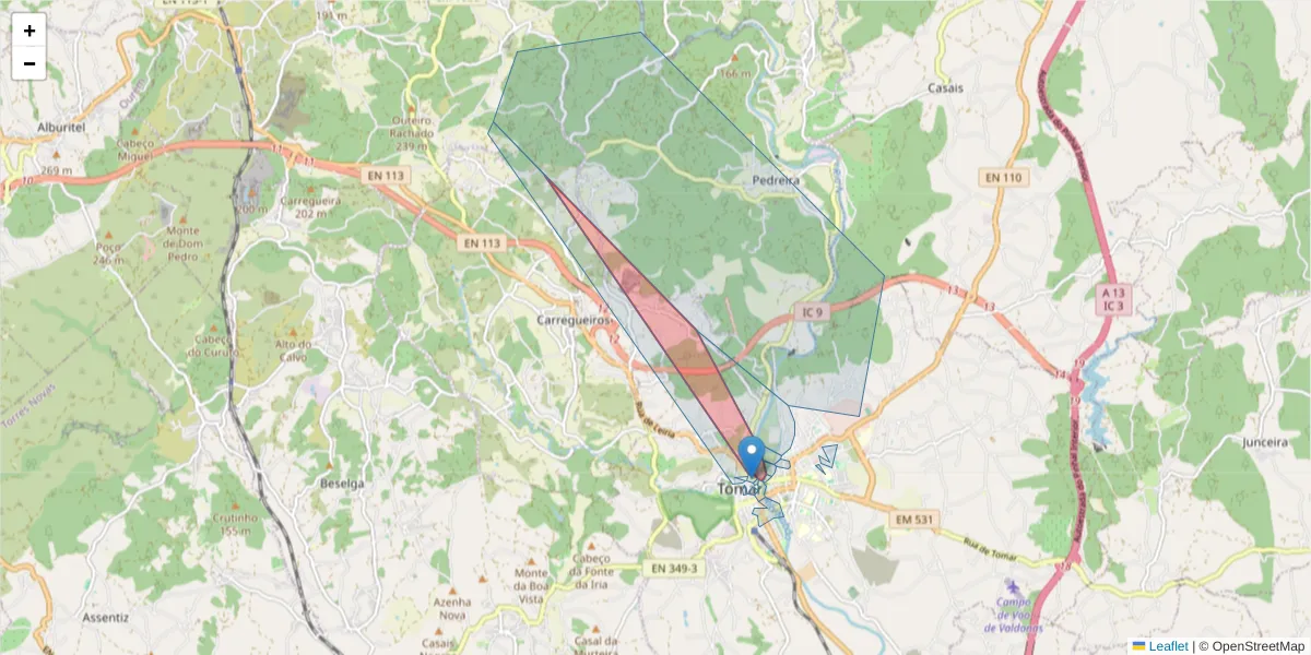 Mapa detalhado do código postal 2300-586 com limites, códigos postais vizinhos e agências dos correios