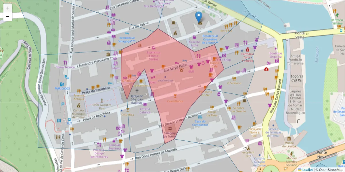 Mapa detalhado do código postal 2300-592 com limites, códigos postais vizinhos e agências dos correios