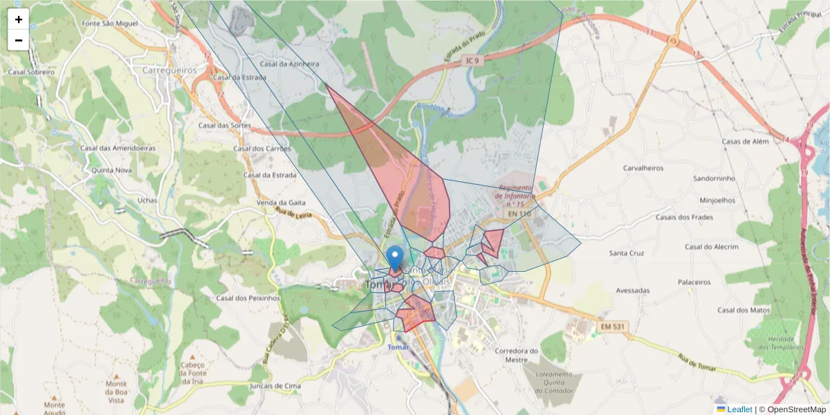Mapa detalhado do código postal 2300 com limites, códigos postais vizinhos e agências dos correios