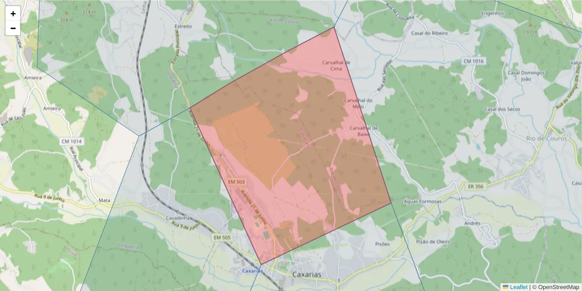 Mapa detalhado do código postal 2435-069 com limites, códigos postais vizinhos e agências dos correios