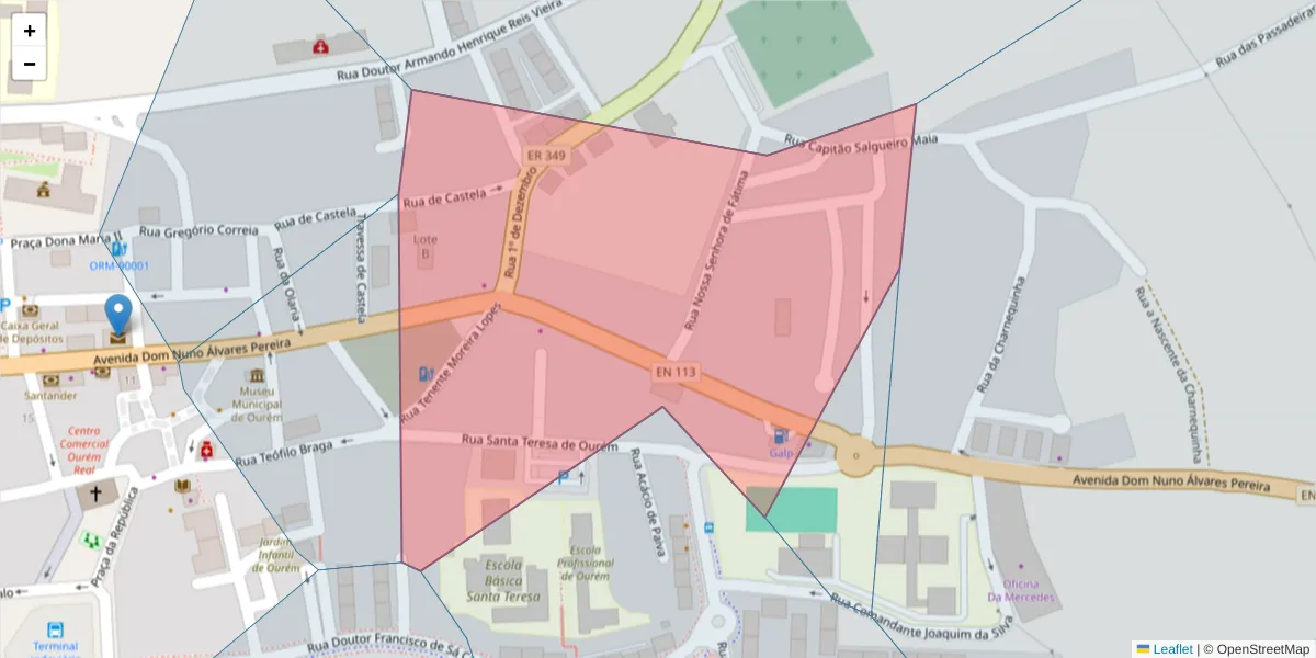 Mapa detalhado do código postal 2490-483 com limites, códigos postais vizinhos e agências dos correios