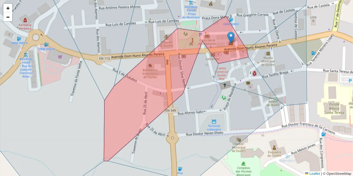 Mapa detalhado do código postal 2490-486 com limites, códigos postais vizinhos e agências dos correios