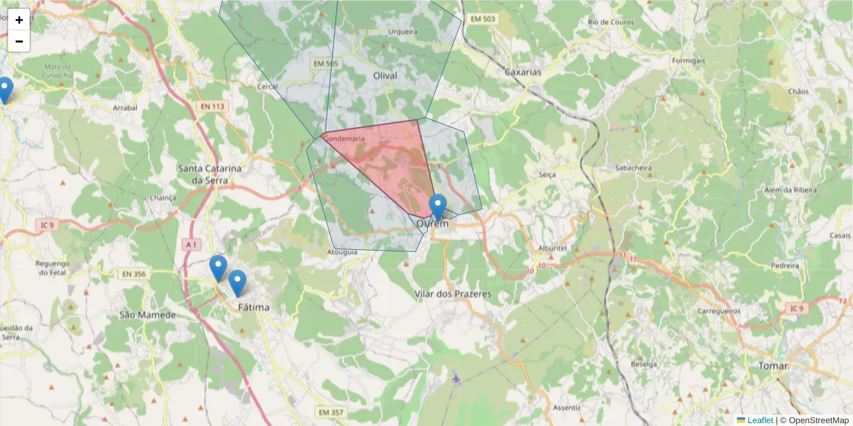 Mapa detalhado do código postal 2490-542 com limites, códigos postais vizinhos e agências dos correios