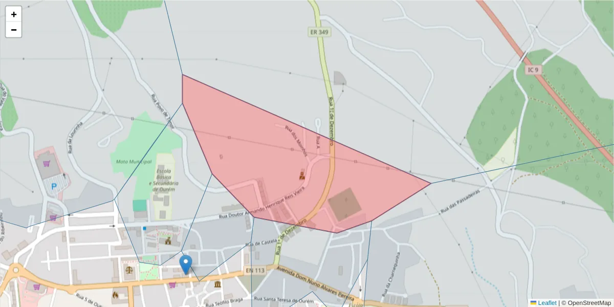 Mapa detalhado do código postal 2490-546 com limites, códigos postais vizinhos e agências dos correios