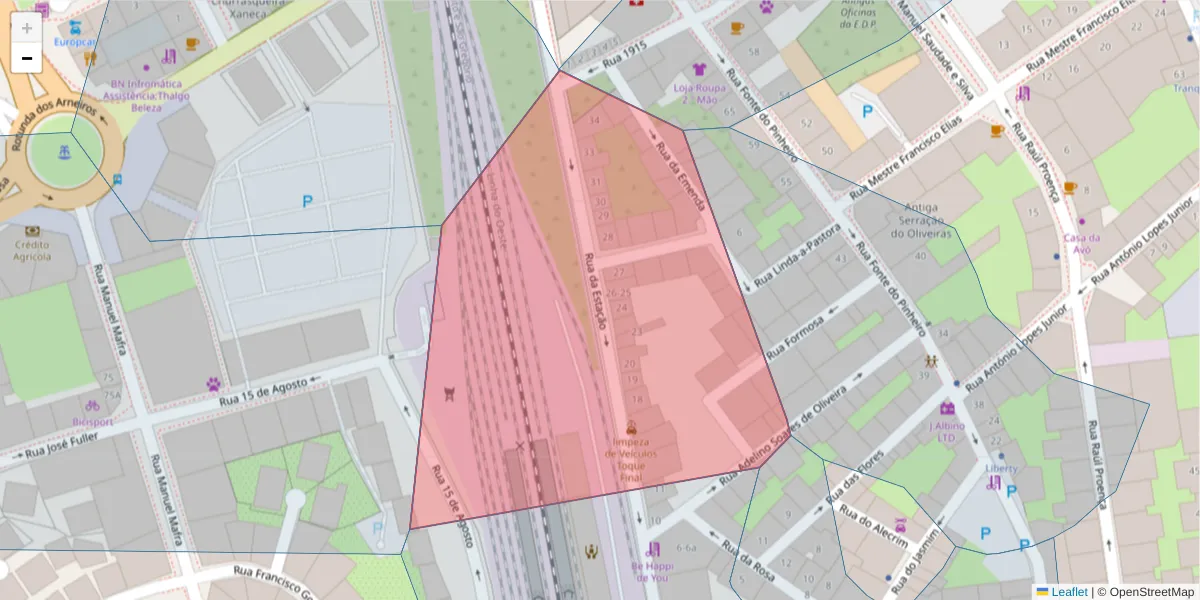 Mapa detalhado do código postal 2500-244 com limites, códigos postais vizinhos e agências dos correios
