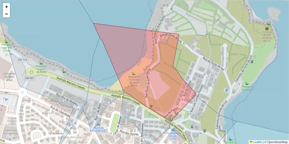 Mapa detalhado do código postal 2520-224 com limites, códigos postais vizinhos e agências dos correios