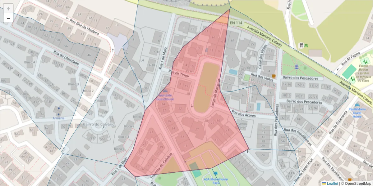 Mapa detalhado do código postal 2520-230 com limites, códigos postais vizinhos e agências dos correios