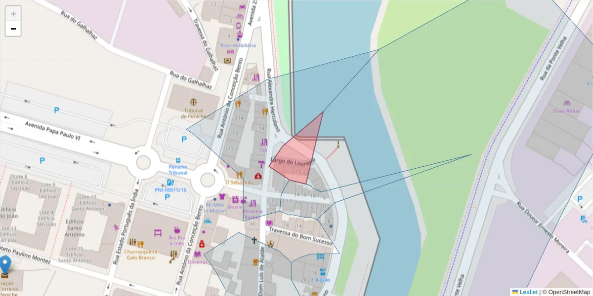 Mapa detalhado do código postal 2520-238 com limites, códigos postais vizinhos e agências dos correios