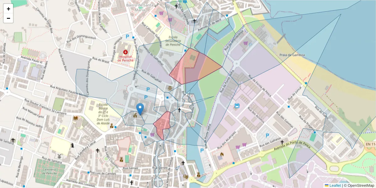 Mapa detalhado do código postal 2520-285 com limites, códigos postais vizinhos e agências dos correios