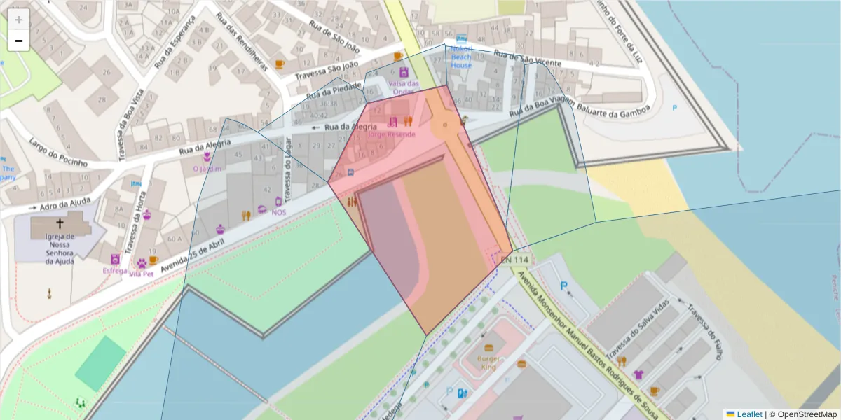 Mapa detalhado do código postal 2520-308 com limites, códigos postais vizinhos e agências dos correios