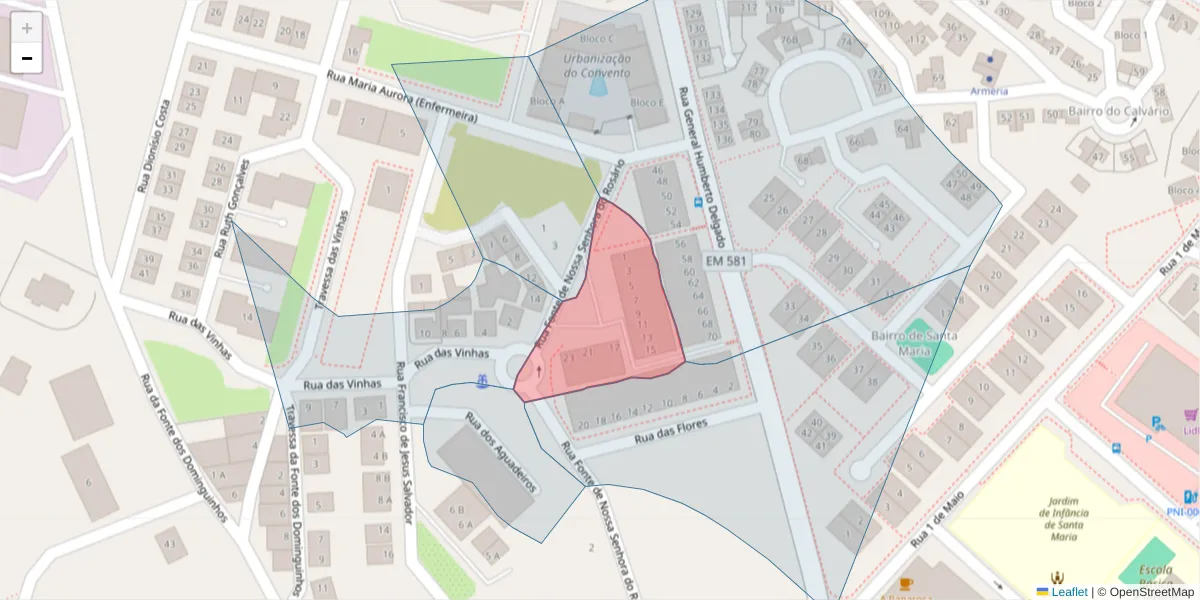 Mapa detalhado do código postal 2520-315 com limites, códigos postais vizinhos e agências dos correios
