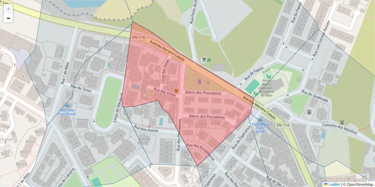Mapa detalhado do código postal 2520-426 com limites, códigos postais vizinhos e agências dos correios
