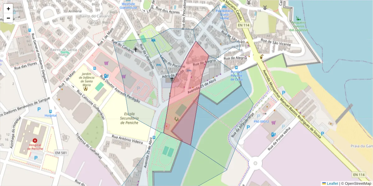 Mapa detalhado do código postal 2520-503 com limites, códigos postais vizinhos e agências dos correios