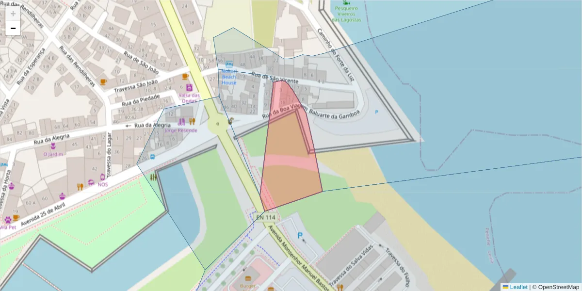 Mapa detalhado do código postal 2520-504 com limites, códigos postais vizinhos e agências dos correios
