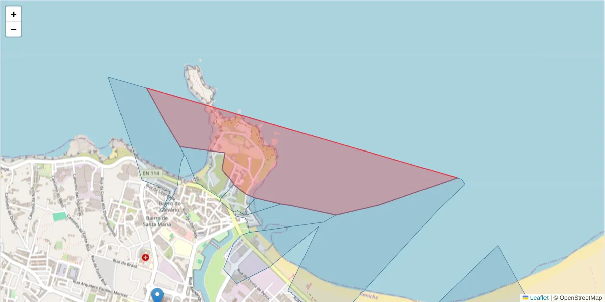 Mapa detalhado do código postal 2520-618 com limites, códigos postais vizinhos e agências dos correios