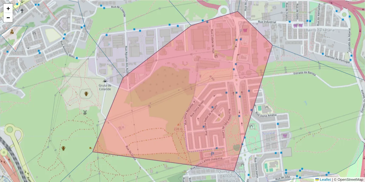 Mapa detalhado do código postal 2605-653 com limites, códigos postais vizinhos e agências dos correios