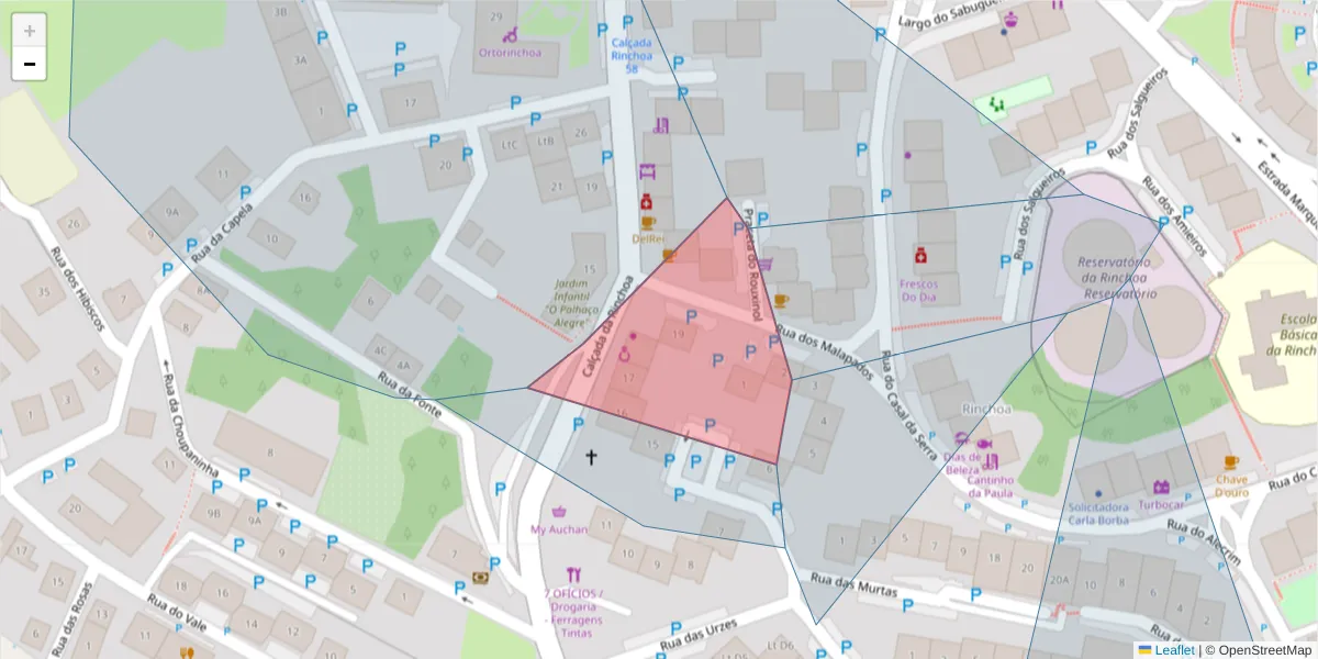 Mapa detalhado do código postal 2635-114 com limites, códigos postais vizinhos e agências dos correios