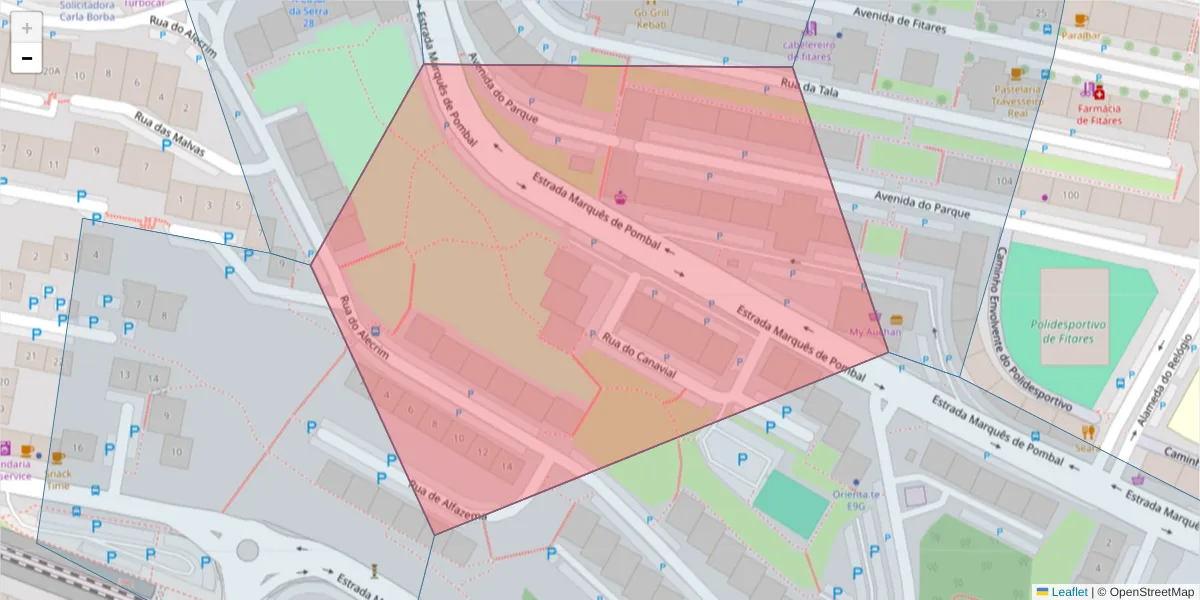 Mapa detalhado do código postal 2635-273 com limites, códigos postais vizinhos e agências dos correios