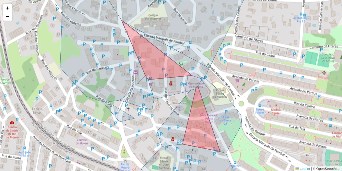 Mapa detalhado do código postal 2635-278 com limites, códigos postais vizinhos e agências dos correios