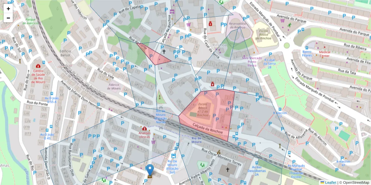 Mapa detalhado do código postal 2635-309 com limites, códigos postais vizinhos e agências dos correios