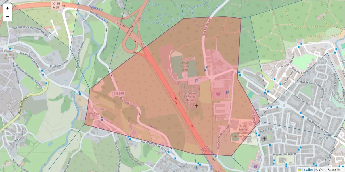 Mapa detalhado do código postal 2635-600 com limites, códigos postais vizinhos e agências dos correios