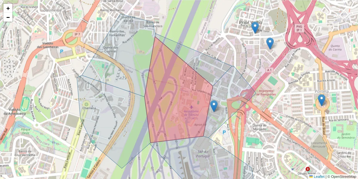Mapa detalhado do código postal 2685-327 com limites, códigos postais vizinhos e agências dos correios