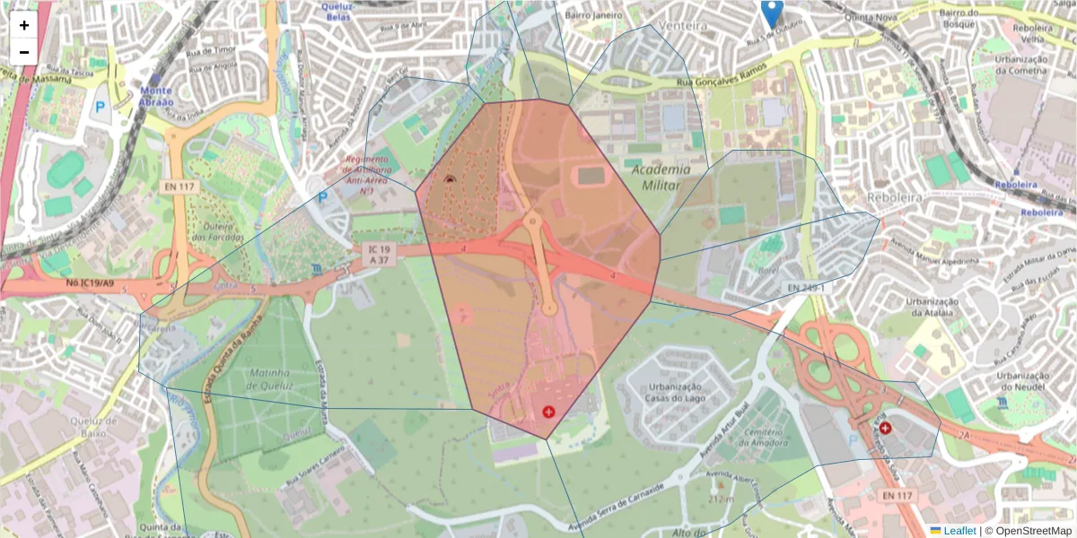 Mapa detalhado do código postal 2700-192 com limites, códigos postais vizinhos e agências dos correios