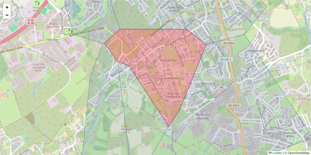 Mapa detalhado do código postal 2710-404 com limites, códigos postais vizinhos e agências dos correios