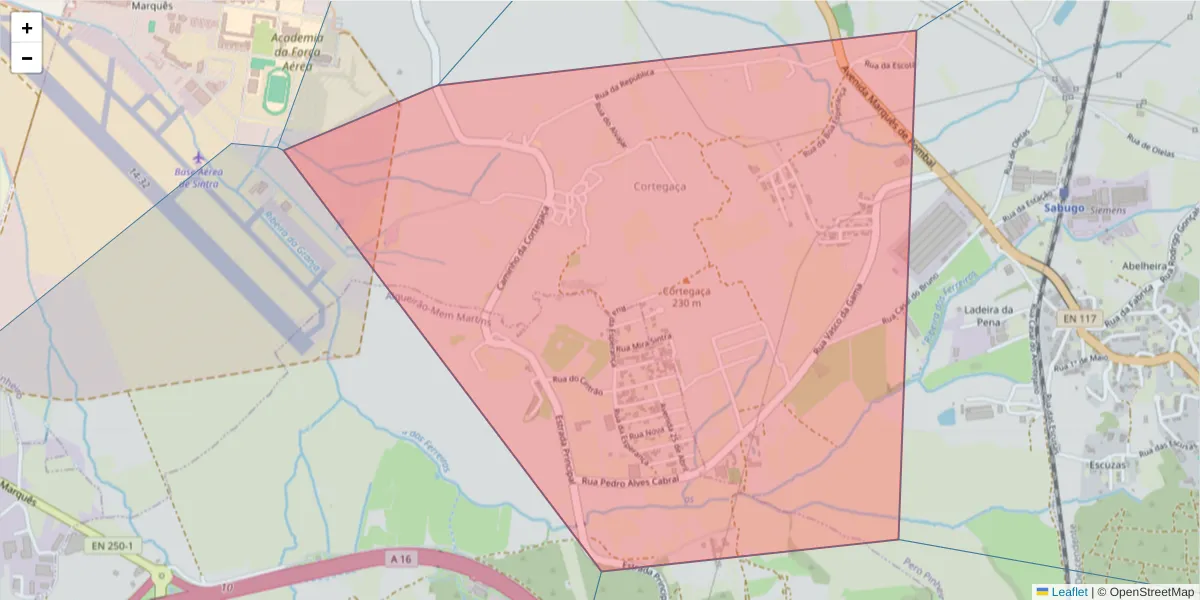 Mapa detalhado do código postal 2715-126 com limites, códigos postais vizinhos e agências dos correios
