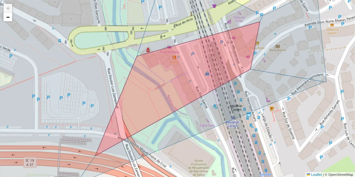 Mapa detalhado do código postal 2735-044 com limites, códigos postais vizinhos e agências dos correios