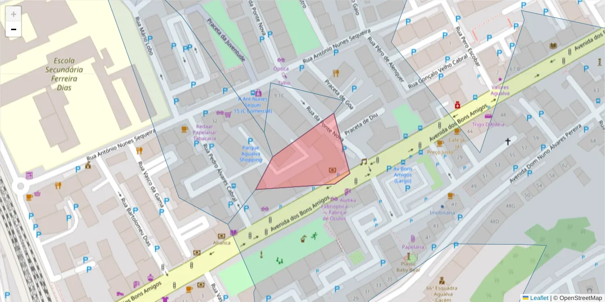 Mapa detalhado do código postal 2735-077 com limites, códigos postais vizinhos e agências dos correios