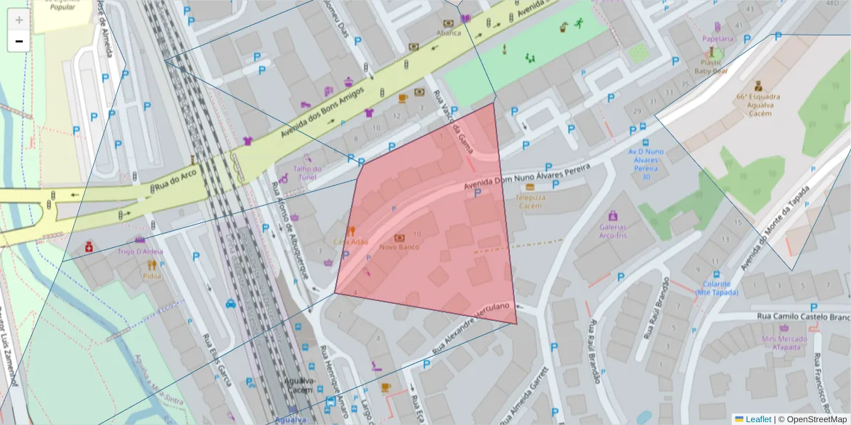 Mapa detalhado do código postal 2735-144 com limites, códigos postais vizinhos e agências dos correios